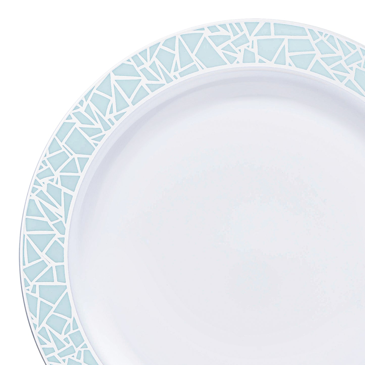 White with Turquoise Blue and Silver Mosaic Rim Round Plastic Appetizer/Salad Plates (7.5") | The Kaya Collection