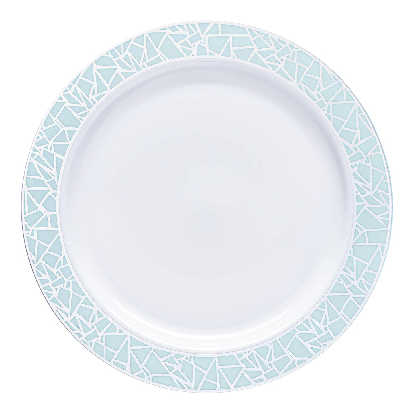 White with Turquoise Blue and Silver Mosaic Rim Round Plastic Appetizer/Salad Plates (7.5") | The Kaya Collection