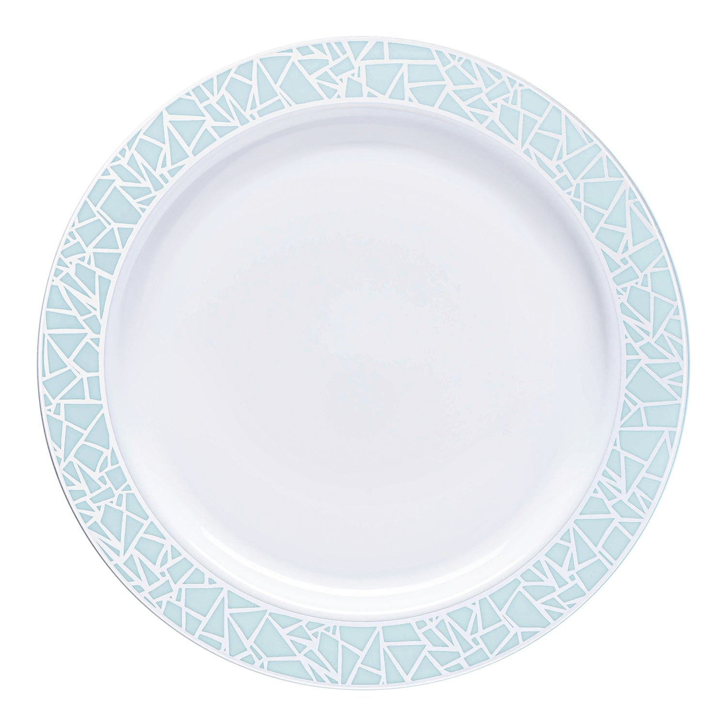 White with Turquoise Blue and Silver Mosaic Rim Round Plastic Appetizer/Salad Plates (7.5") | The Kaya Collection