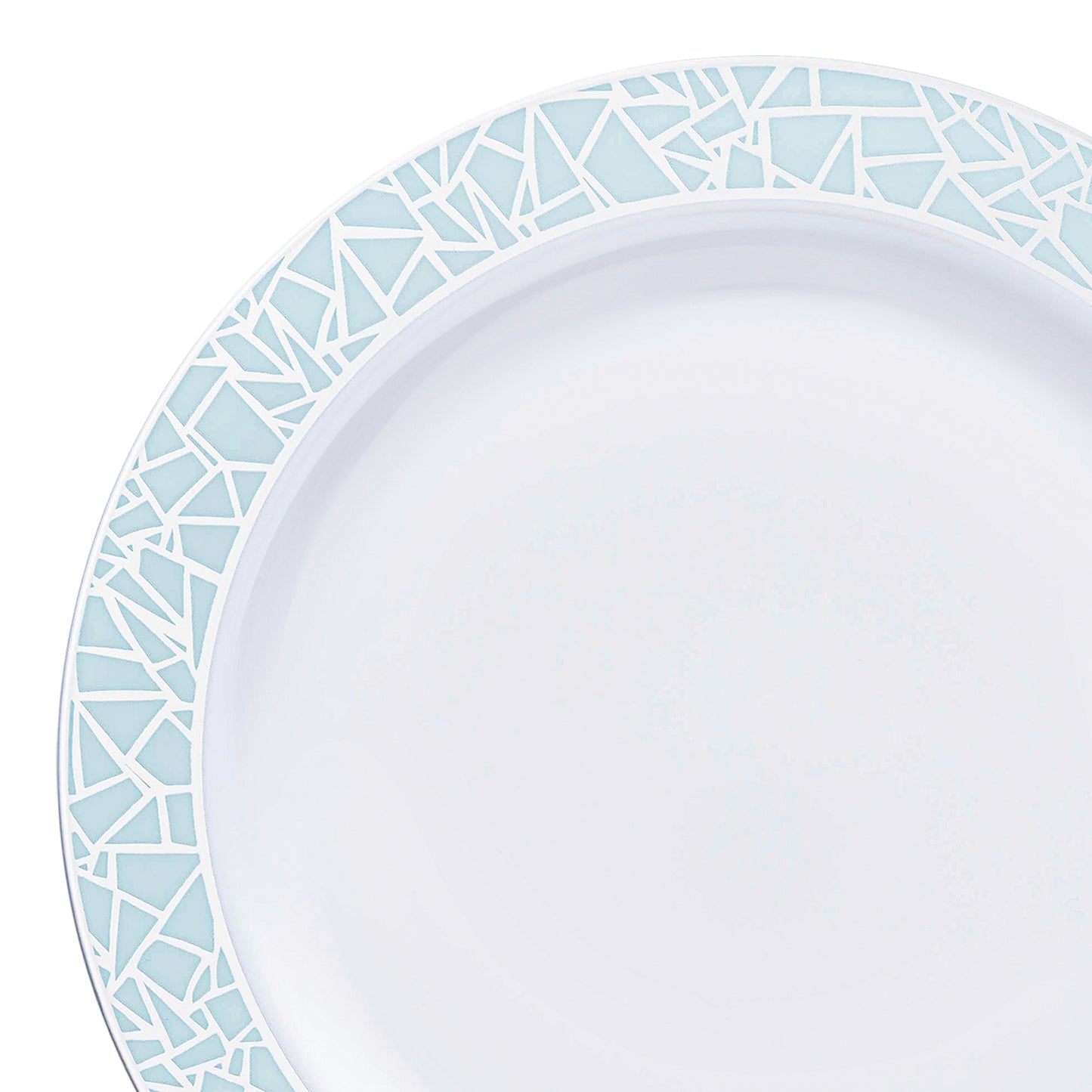 White with Turquoise Blue and Silver Mosaic Rim Round Plastic Dinner Plates (10.25") | The Kaya Collection