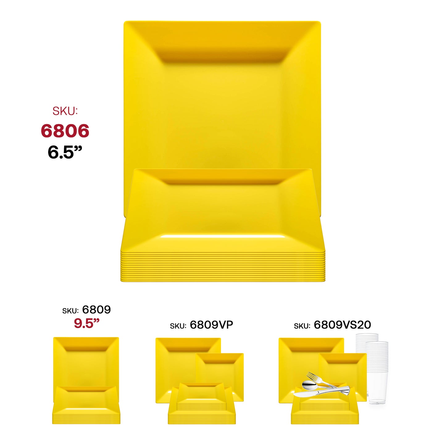Yellow Square Disposable Plastic Cake Plates (6.5")