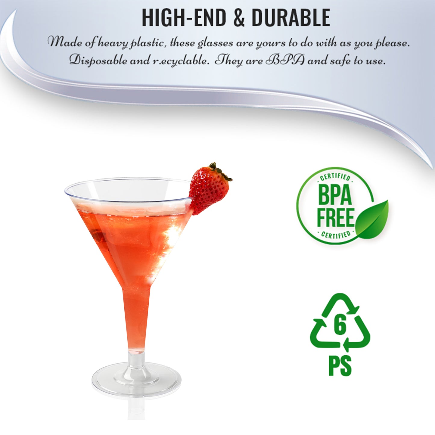 6 oz. Clear Disposable Plastic Martini Glasses BPA