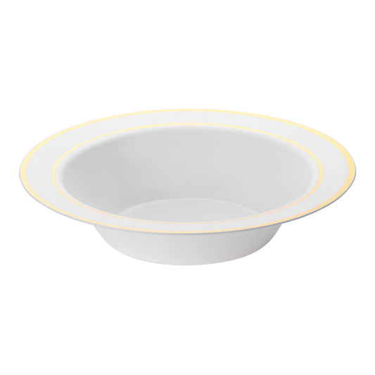 White with Gold Edge Rim Disposable Plastic Soup Bowls (12 oz.)