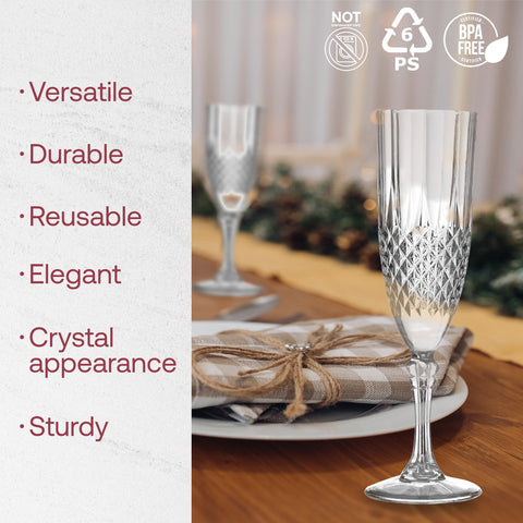 8 oz. Crystal Cut Disposable Plastic Champagne Flutes
