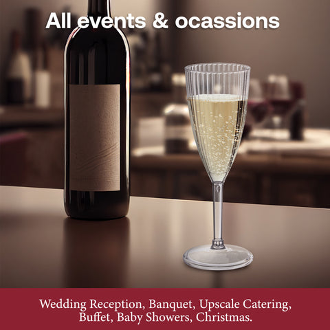 8 oz. Clear Stripe Round Plastic Champagne Flutes
