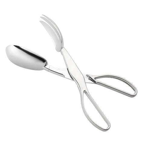 The Silver Plastic Disposable Serving Salad Scissor Tongs are BPA-free with one spoon-like end and one fork-like end, making them ideal for easily serving salads, pasta, or other dishes. The silver plastic handles are ergonomically shaped for a comfortable grip.