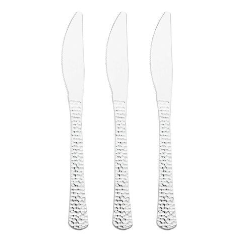 Shiny Metallic Silver Hammered Disposable Plastic Knives