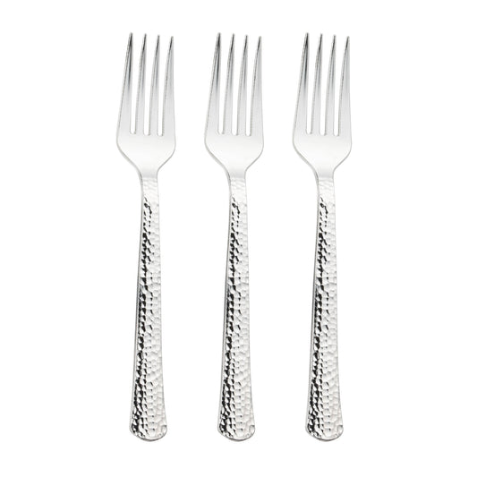 Shiny Metallic Silver Hammered Disposable Plastic Forks