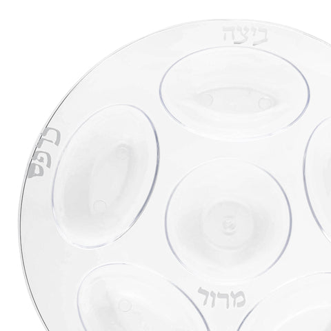 Clear with Silver Round Section Tray Plastic Seder Plates (12