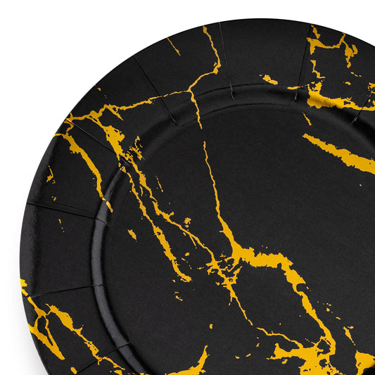 Black with Gold Marble Round Paper Charger Plates (13")
