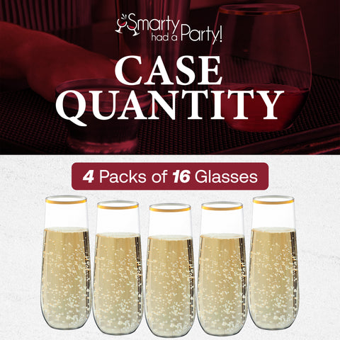 9 oz. Clear with Gold Stemless Disposable Plastic Champagne Flutes