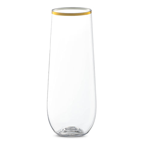 9 oz. Clear with Gold Stemless Disposable Plastic Champagne Flutes