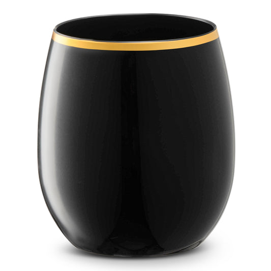 12 oz. Black with Gold Stemless Plastic Wine Glasses