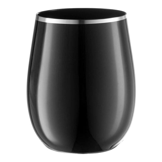 12 oz. Black with Silver Stemless Disposable Plastic Wine Glasses
