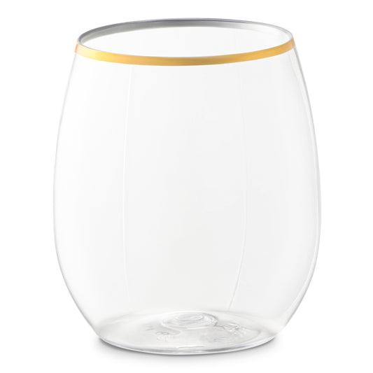12 oz. Clear with Gold Stemless Plastic Wine Glasses
