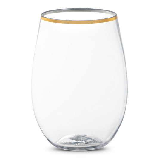 16 oz. Clear with Gold Stemless Disposable Plastic Wine Glasses