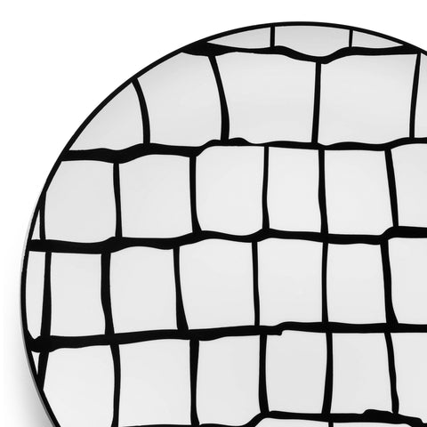 White with Black Scales Pattern Round Plastic Dinner Plates (10.25