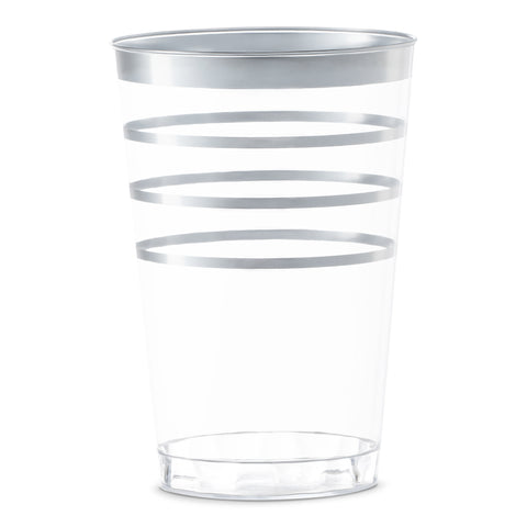 12 oz. Clear with Silver Stripes Round Plastic Tumblers