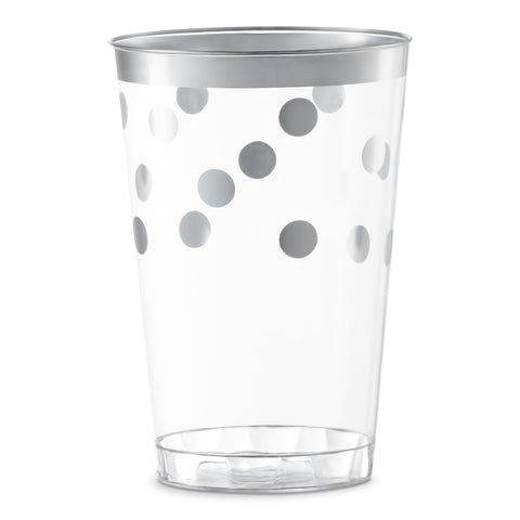 12 oz. Clear with Silver Dots Round Plastic Tumblers