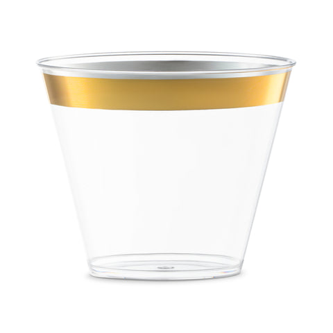 9 oz. Clear with Gold Rim Round Disposable Plastic Cups