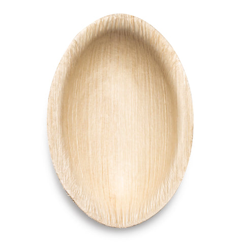 A close-up view of an empty Ellipse Palm Leaf Eco Friendly Mini Plate (3.5