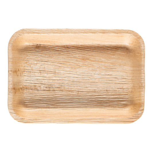 14" x 10" Rectangular Natural Palm Leaf Disposable Eco-Friendly Trays