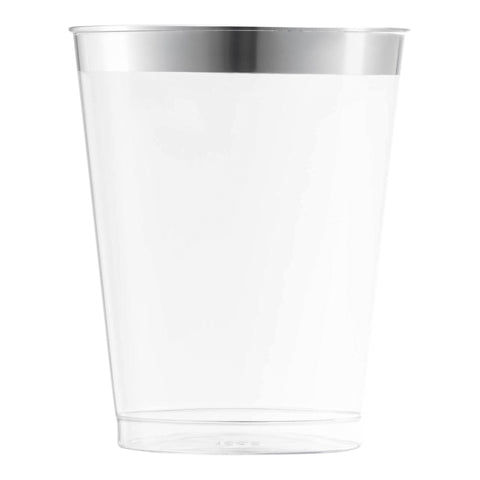 10 oz. Clear with Silver Rim Round Disposable Plastic Tumblers