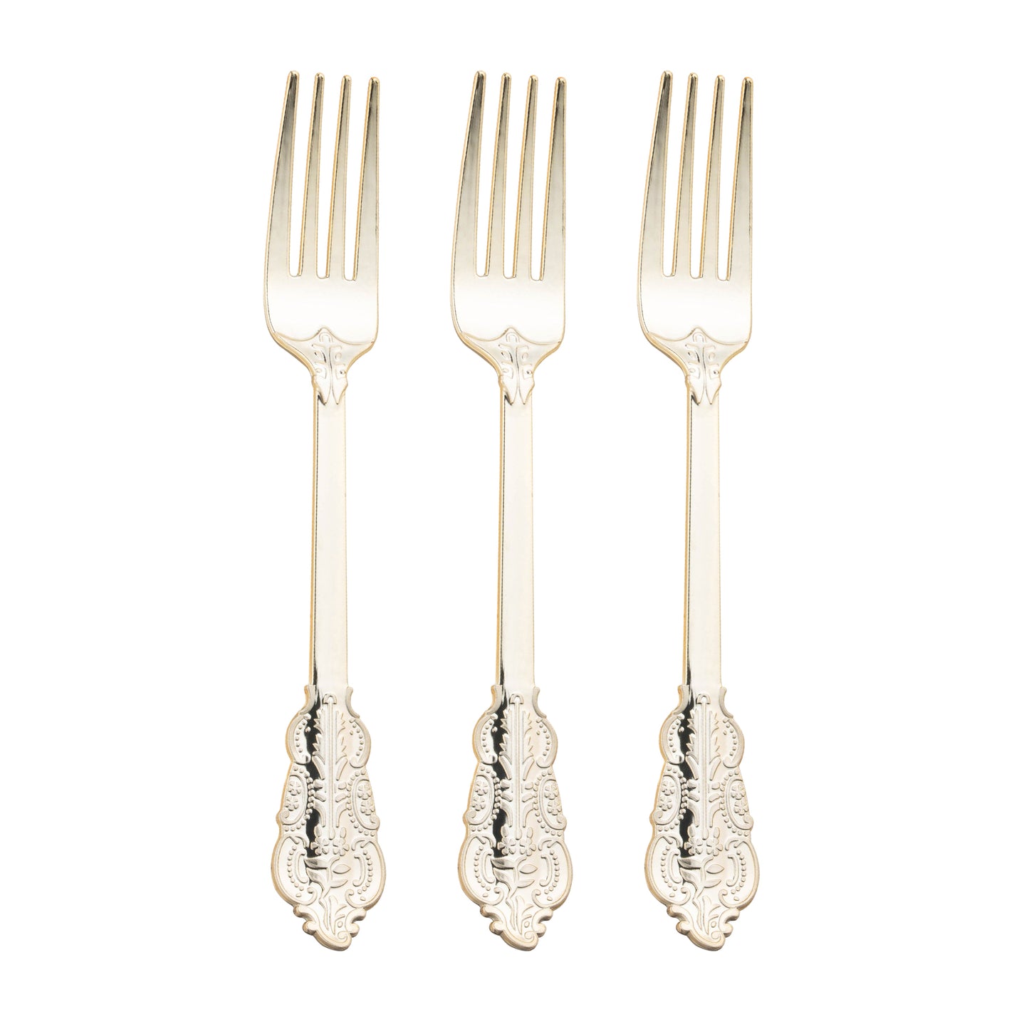 7.4" Shiny Baroque Gold Disposable Plastic Forks