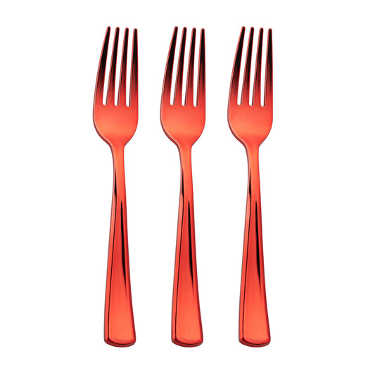 Shiny Metallic Red Disposable Plastic Forks