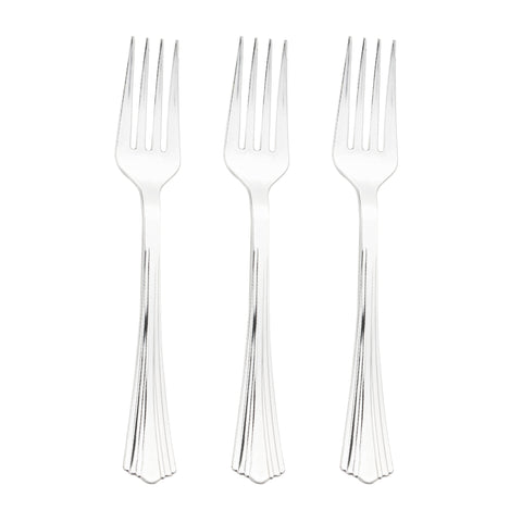 Shiny Metallic Groove Silver Disposable Plastic Forks