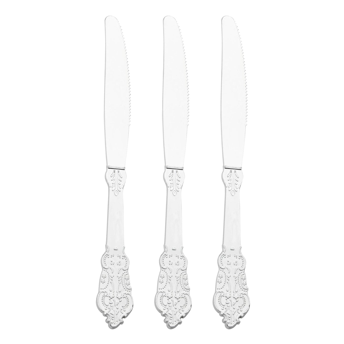 7.8" Shiny Baroque Silver Disposable Plastic Knives