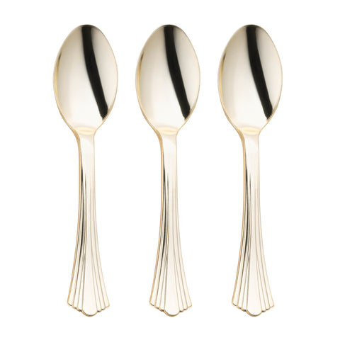 Shiny Metallic Groove Gold Disposable Plastic Spoons