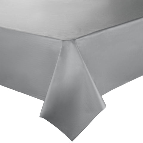 A neatly made bed with a fitted sheet, reminiscent of a Silver Rectangular Plastic Tablecloth (54