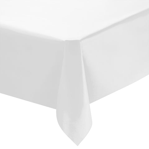 A neatly draped White Linen-Like Rectangular Tablecloth (50