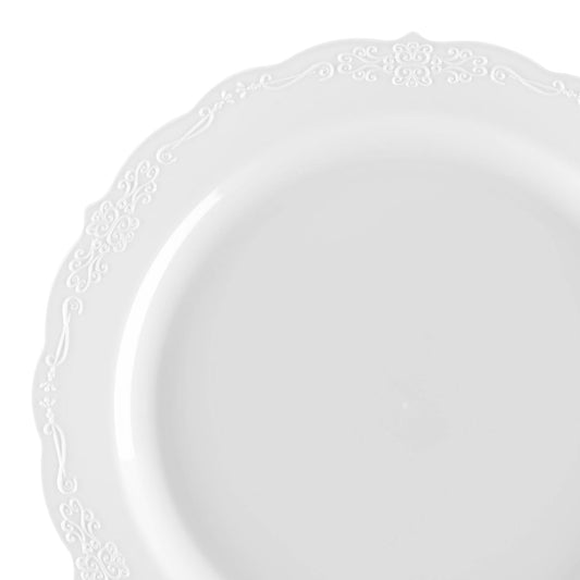 White Vintage Round Plastic Disposable Dinner Plates (10")