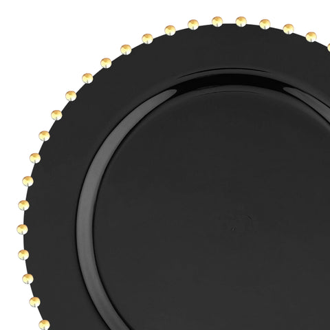 Product Sentence: The Black with Gold Pearl String Round Plastic Dinner Plate (10