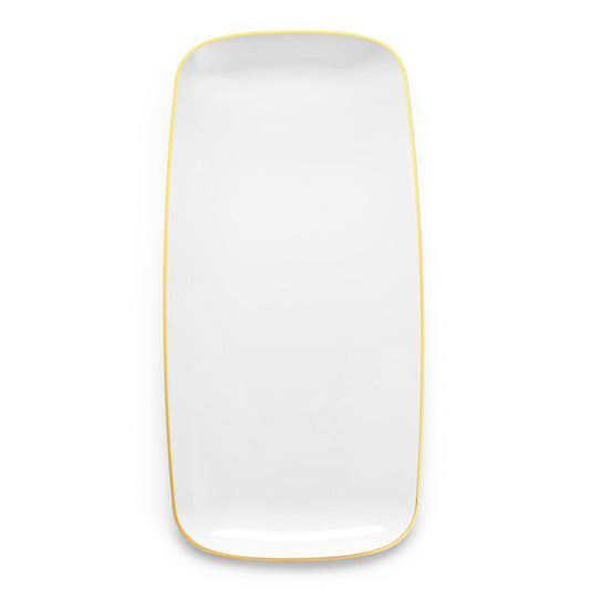 White with Gold Rim Flat Raised Edge Rectangular Plastic Plates (10.6" x 5")