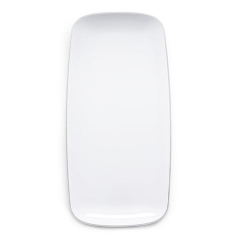 White with Silver Rim Flat Raised Edge Rectangular Plastic Plates (10.6