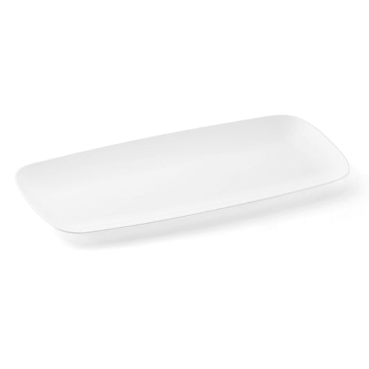 Solid White Flat Raised Edge Rectangular Plastic Plates (10.6" x 5")