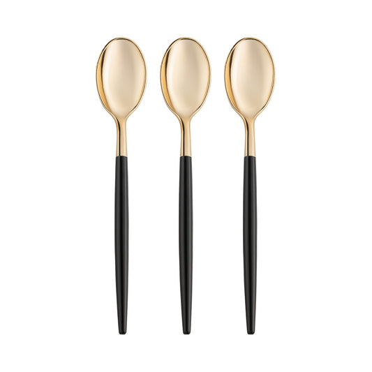 Shiny Gold with Black Handle Moderno Disposable Plastic Dinner Spoons