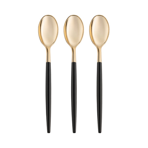 Shiny Gold with Black Handle Moderno Disposable Plastic Dinner Spoons
