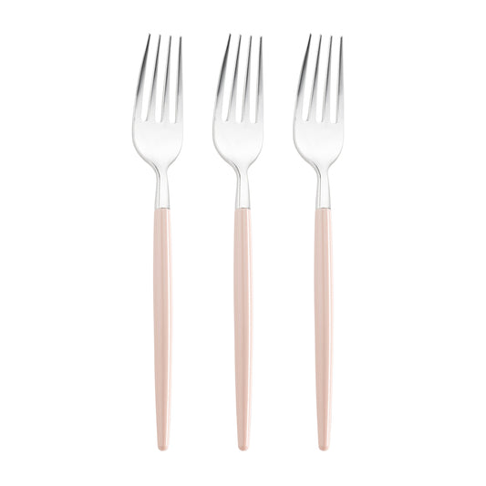 Silver with Pink Handle Moderno Plastic Dinner Forks