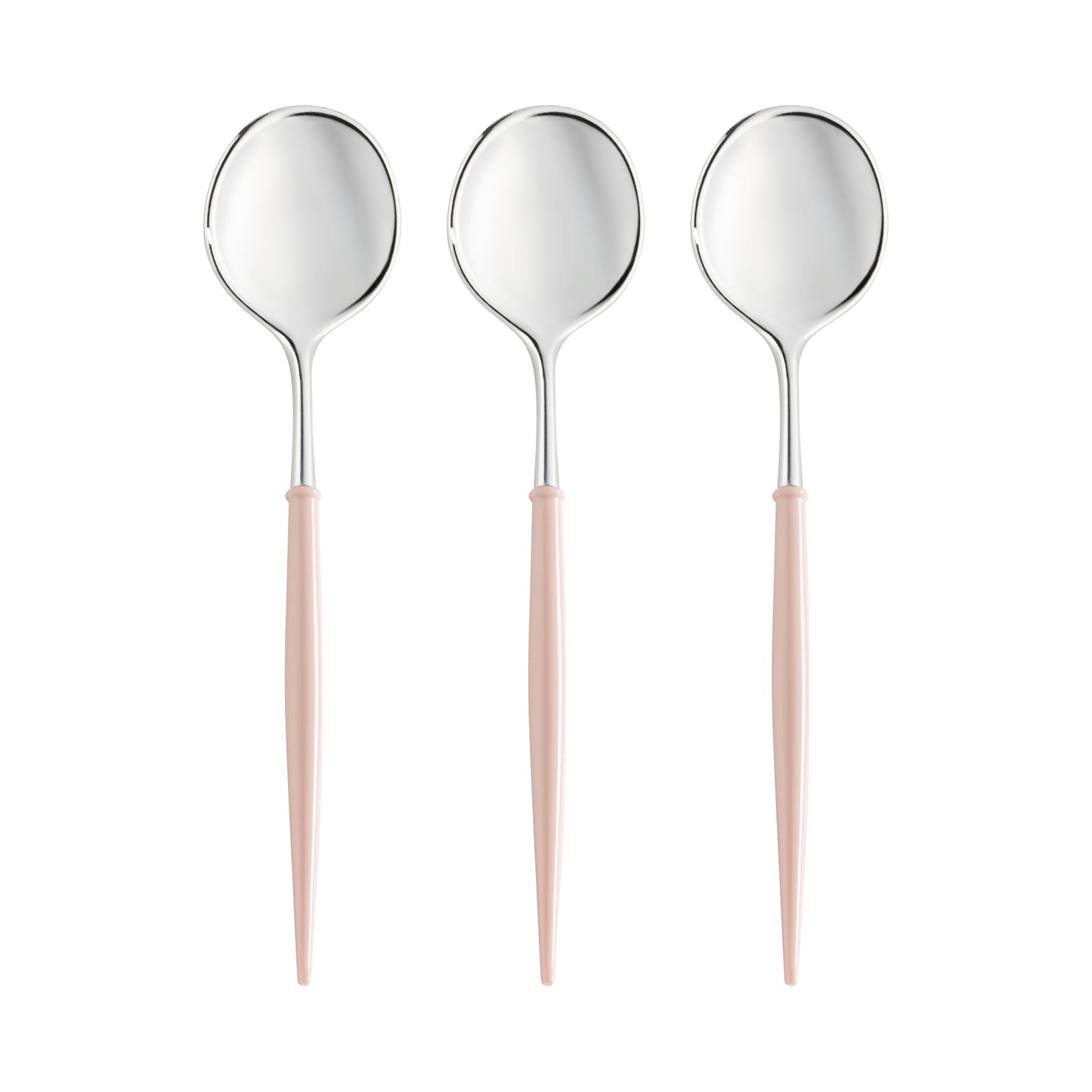 Silver with Pink Handle Moderno Plastic Dinner Spoons