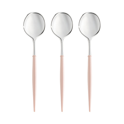 Silver with Pink Handle Moderno Plastic Dinner Spoons