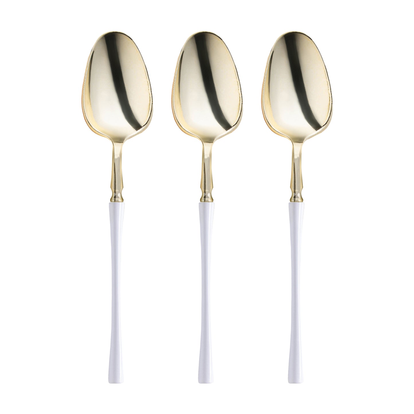 Shiny Gold with White Handle Moderno Disposable Plastic Dinner Spoons