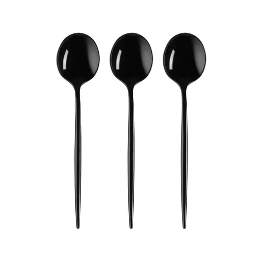 Solid Black Moderno Plastic Dessert Spoons