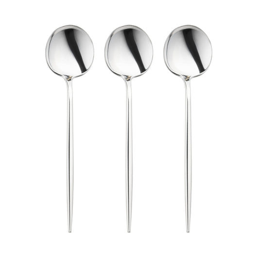 Shiny Metallic Silver Moderno Disposable Plastic Dinner Spoons