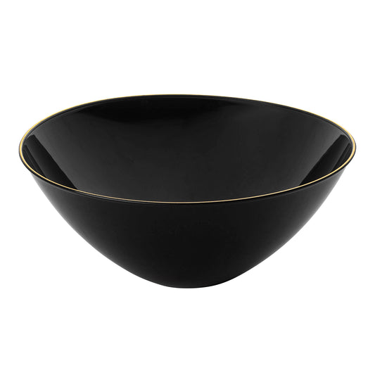 Black with Gold Rim Organic Round Plastic Bowls (32 oz.)