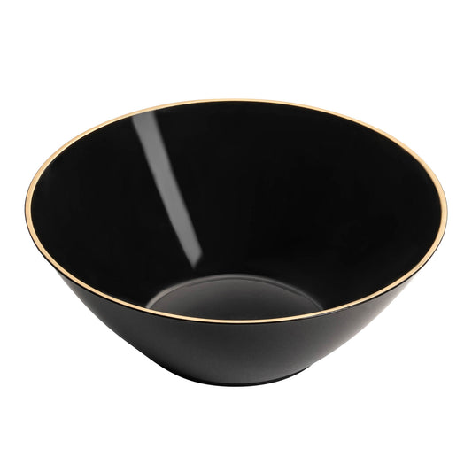 Black with Gold Rim Organic Round Plastic Dessert Bowls (6 oz.)