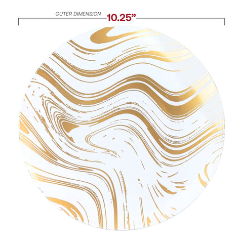 White with Gold Waves Plastic Dinner Plates (10.25